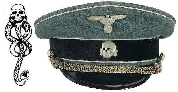 "Mroczny znak" i totenkopf  na czapce SS